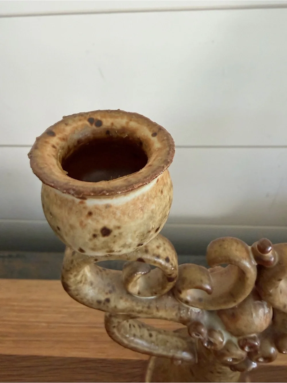 Vintage Studio Pottery Candleabra Brown Speckle